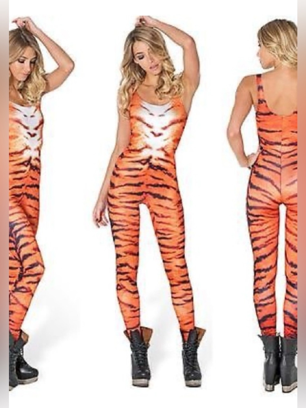 Blackmilk Orange and Black Tiger-Print Jumpsuit Romper size medium - Picture 4 of 4